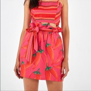 FARM RIO Chili Pepper hot pink paperbag skirt with pockets, linen blend, M